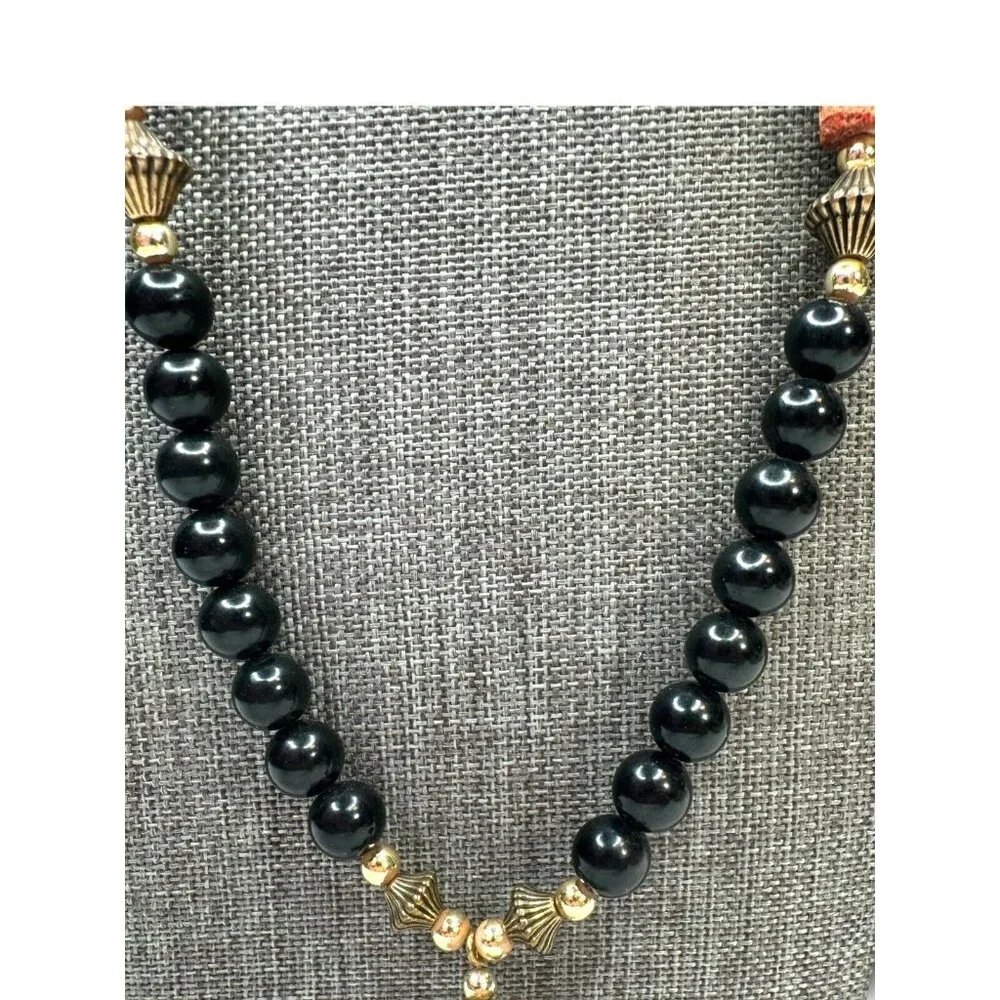 Vintage Jaydee Original Sponge Coral Black Jade Buffalo Horn Necklace 24